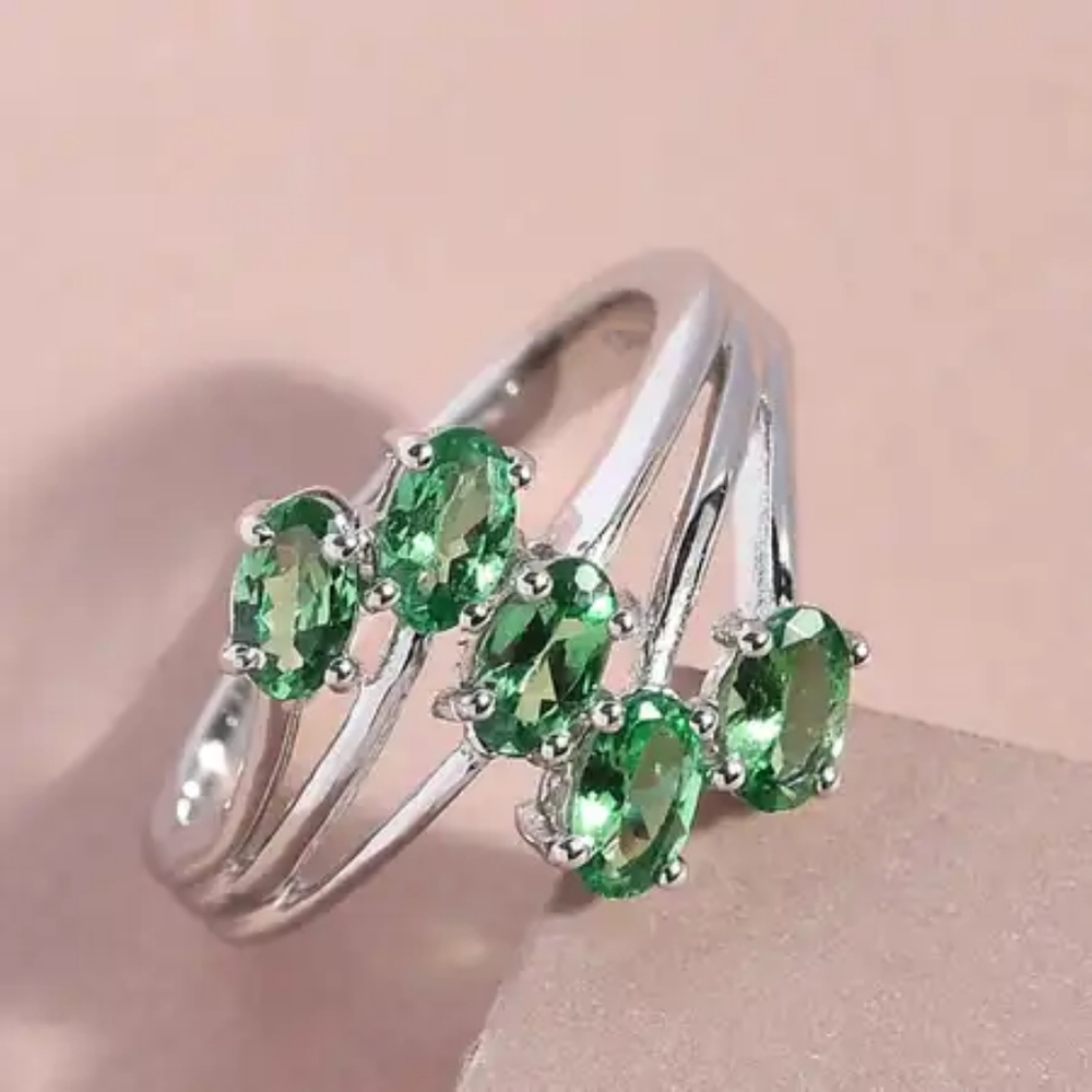 NWT Natural Tsavorite Garnet Bypass Ring in Platinum Over Sterling Silver - Picture 7 of 9